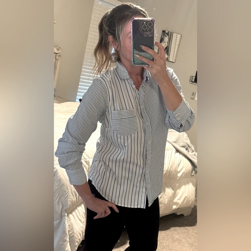J.crew W’s Factory Striped cotton-blend poplin shirt in signature fit Size M|EUC